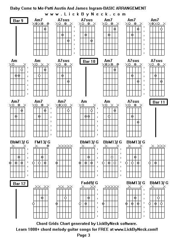 Chord Grids Chart of chord melody fingerstyle guitar song-Baby Come to Me-Patti Austin And James Ingram-BASIC ARRANGEMENT,generated by LickByNeck software.